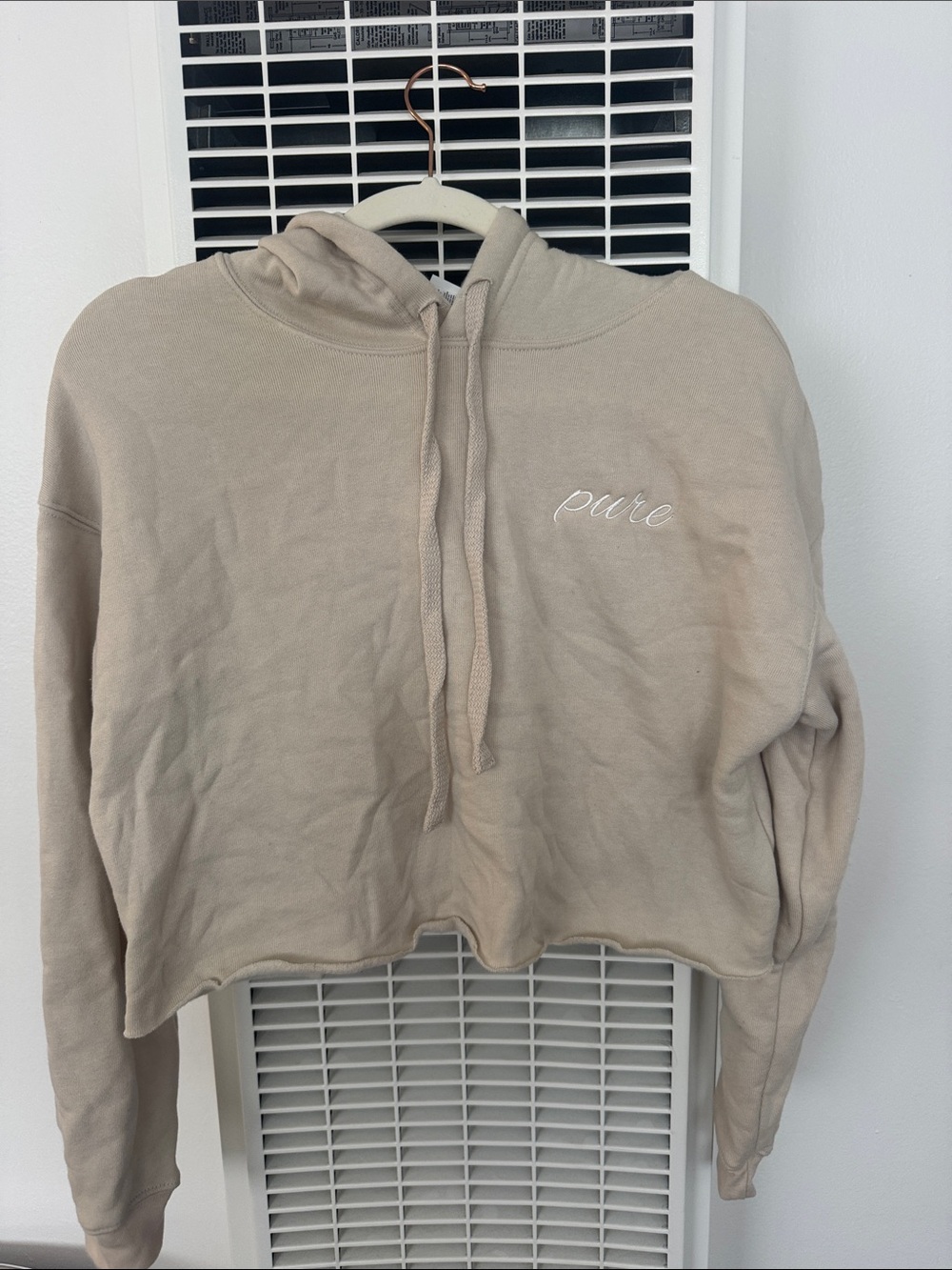 Pure Embroidered Cropped Hoodie - Beige